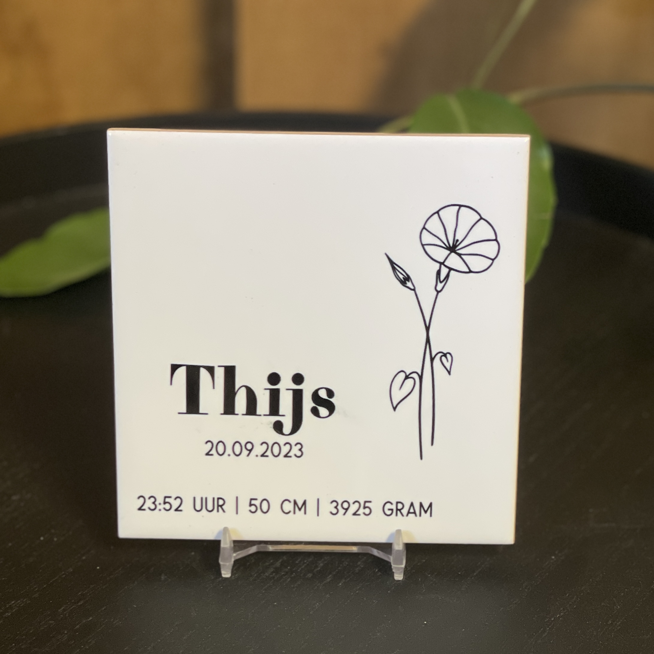 Tegeltje | Personaliseren | Geboortetegeltje | Geboortebloem met gegevens - Afbeelding 4